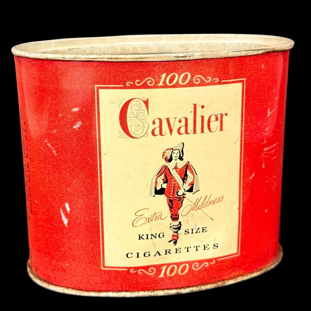 Vintage‎ Cavalier King Size Cigarettes Tin 100s Red Metal Oval Tobacciana 1950s
